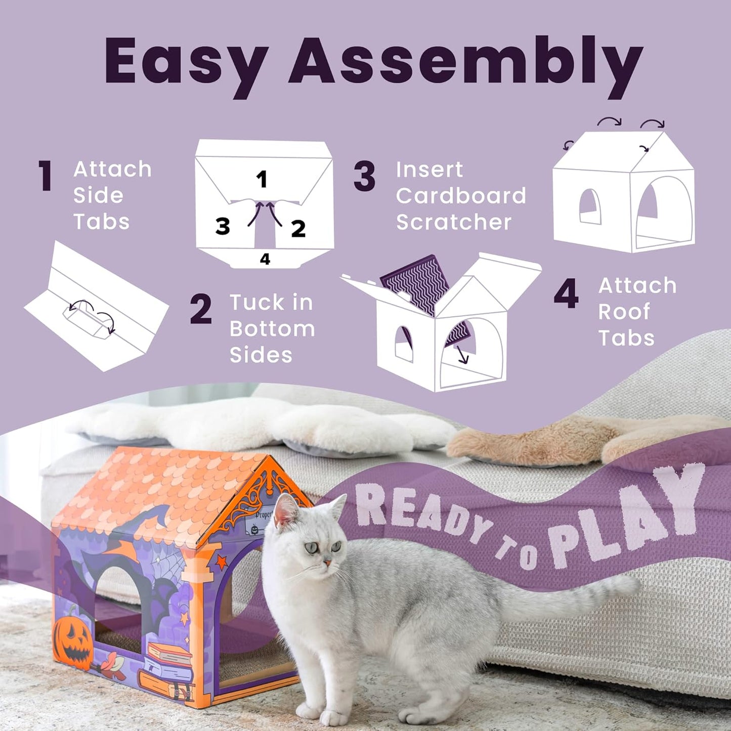 LiBa Cat House - Cardboard Holiday Design with Scratch Pad & Catnip | Indoor Cat Bed & Toy