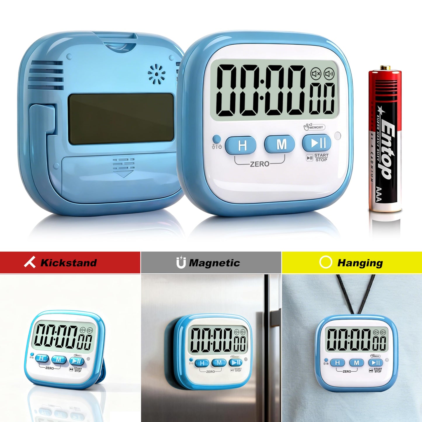 Antonki 2 Pack Classroom Timers for Kids Teachers, Magnetic Countdown Digital Kitchen Timer for Cooking, Study, Exercise, Games, Time Mangement - Loud/Silent Mode - Battery Included