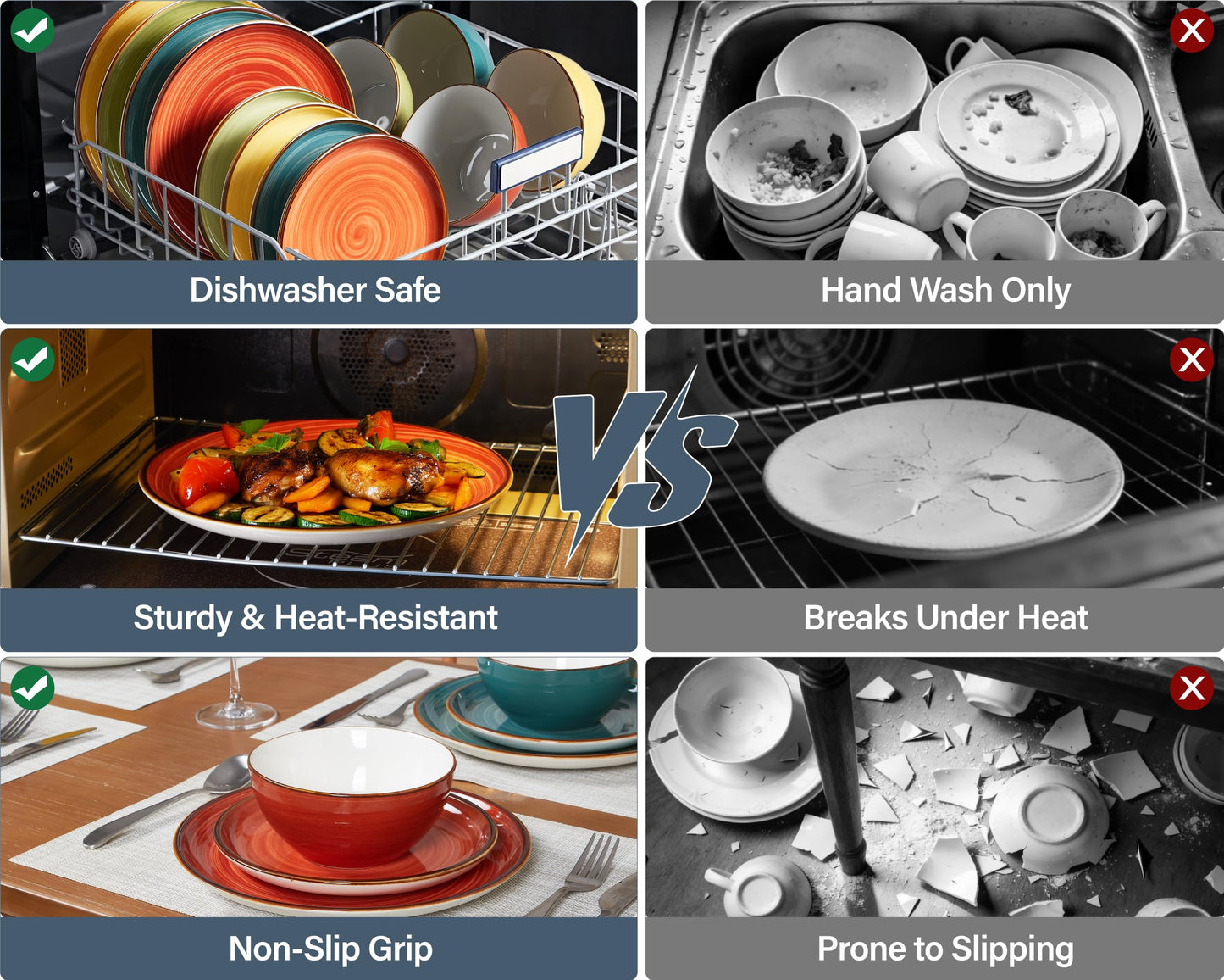ONEMORE Plates and Bowls Set 12 Pcs,Stoneware Dinnerware Sets for 4 Microwavable,Oven & Dishwasher Safe Porcelain,Scratch Resistant Dishes Set