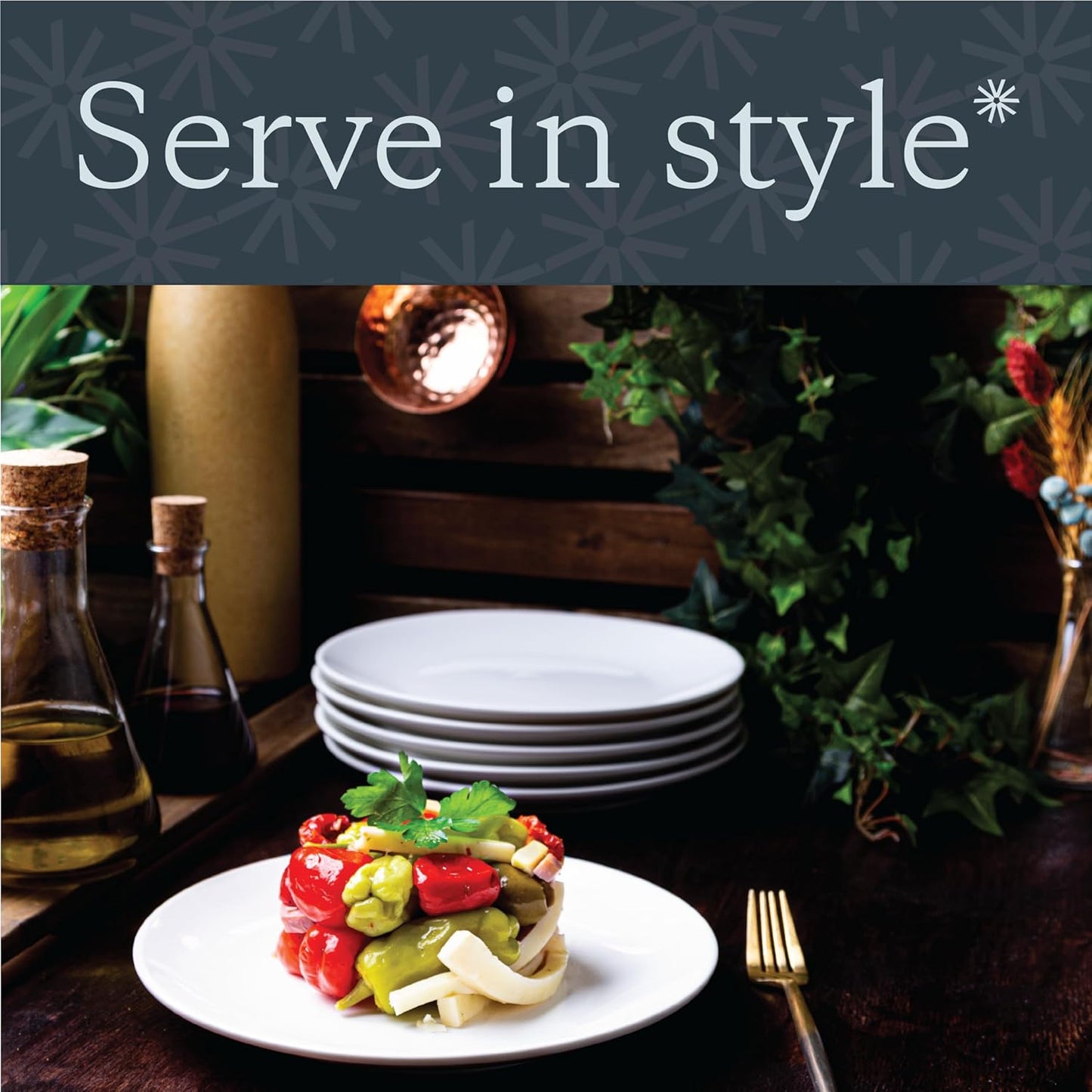 Vikko Appetizer Plates - Set of 4 White Ceramic Salad Plates | Stackable 8-Inch, Dishwasher Safe