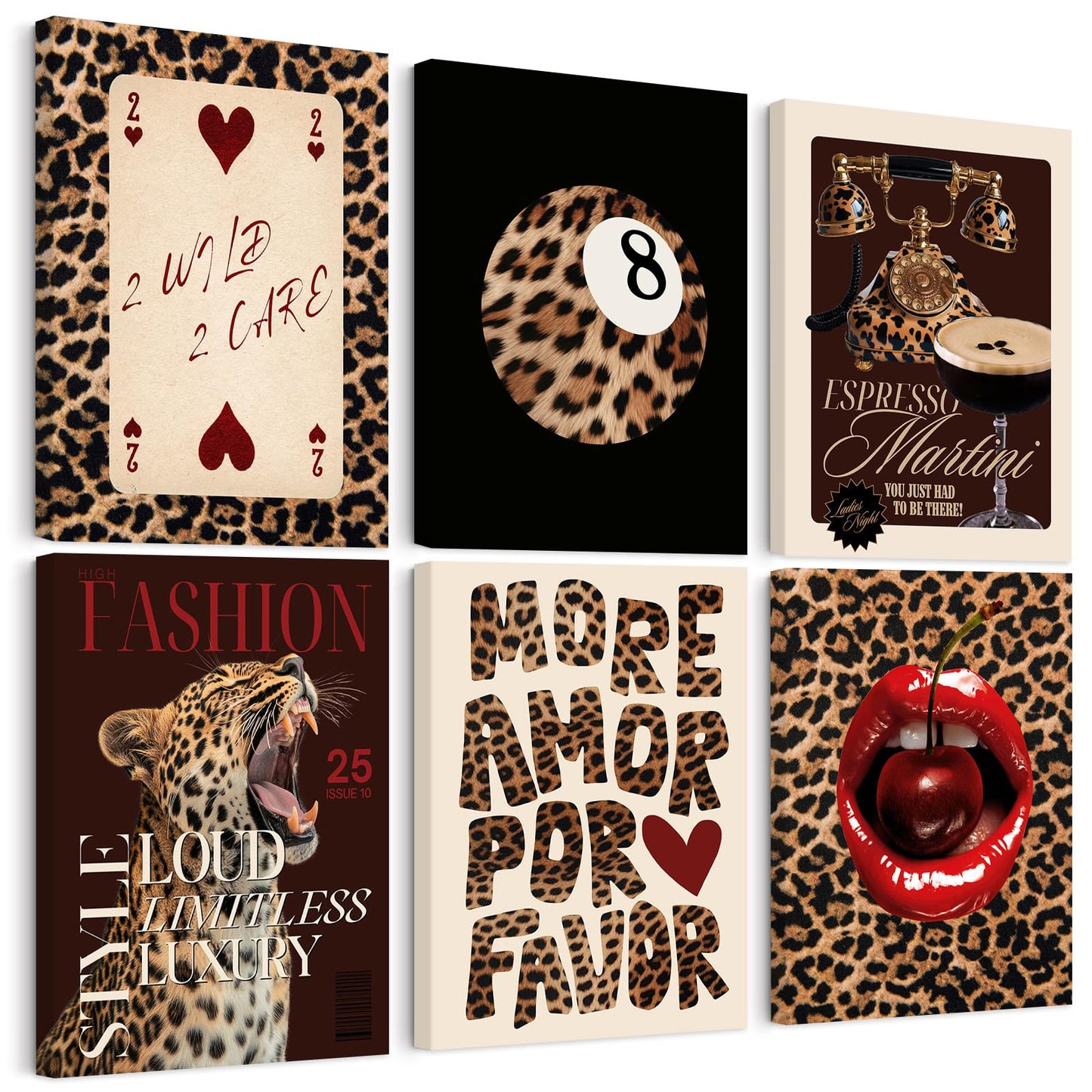 Tendy Leopard Wall Art Cheetah Canvas Prints Leopard 8 Ball Wall Decor Preppy Aesthetic Pictures Fashion Cheetah Poster Y2k Dorm Room Painting Funky Chic Artwork for Bedroom 12x16x6 Inch Ready to Hang