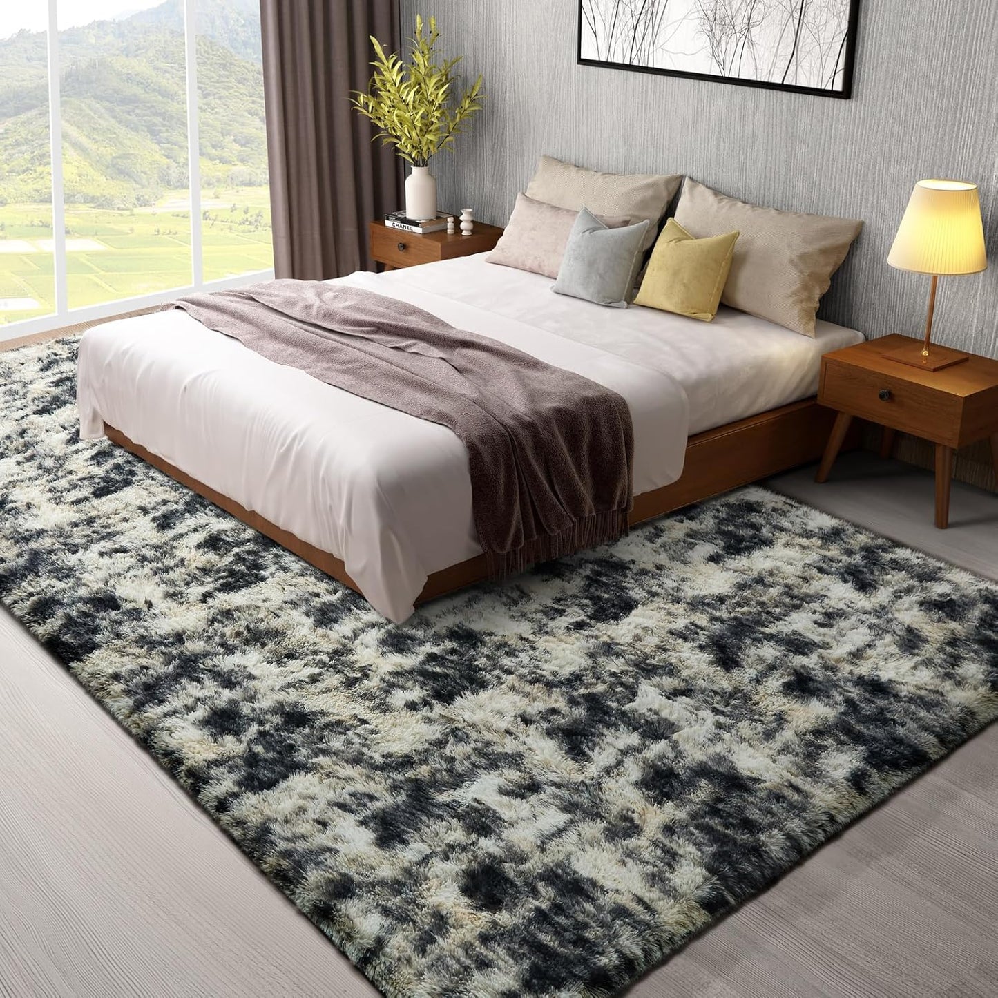 Ophanie Area Rugs - Black, Gold & Grey Fluffy Shag Carpet for Living Room | 8x10 Soft Plush Design