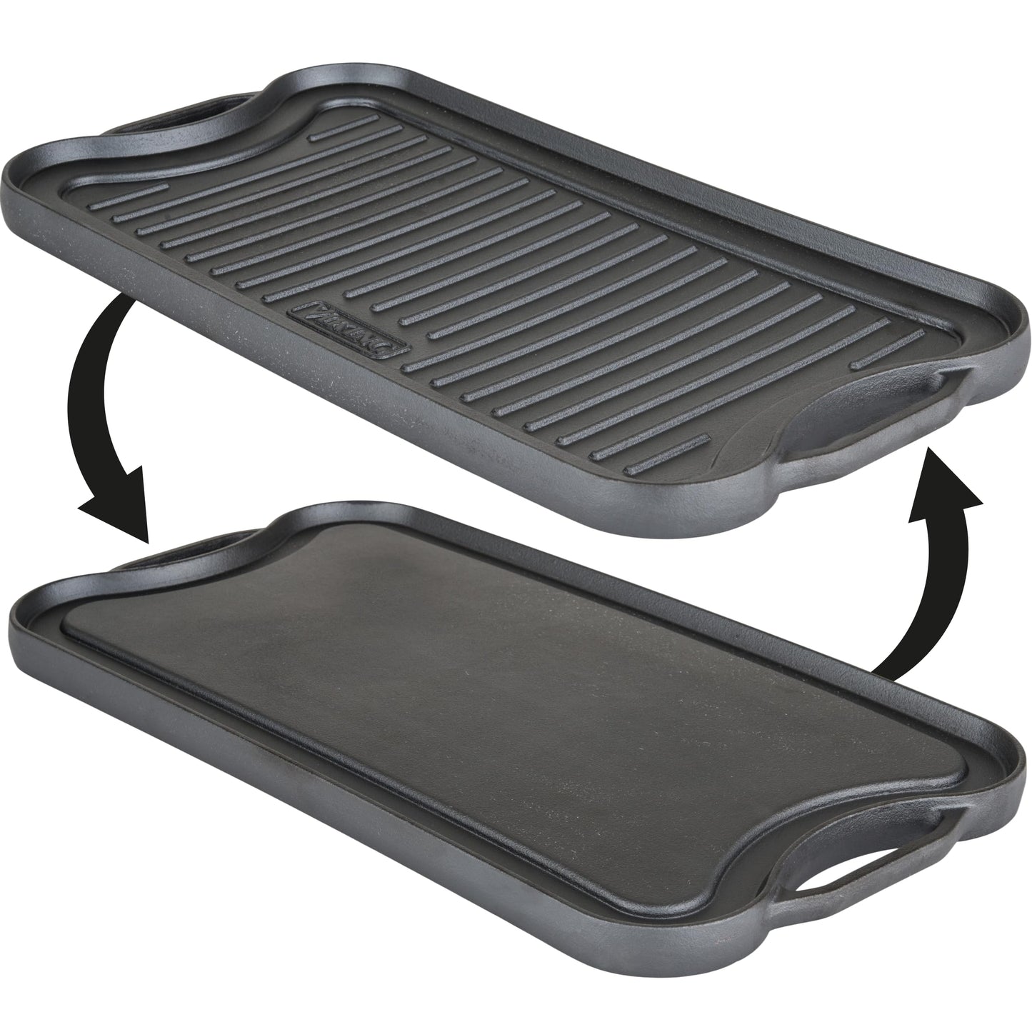 Viking Griddle, 20 Inch Reversible Cast Iron Grill Pan, Pre-Seasoned, Oven Safe, Induction Ready, Black