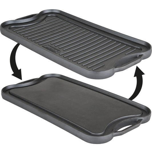 Viking Griddle, 20 Inch Reversible Cast Iron Grill Pan, Pre-Seasoned, Oven Safe, Induction Ready, Black