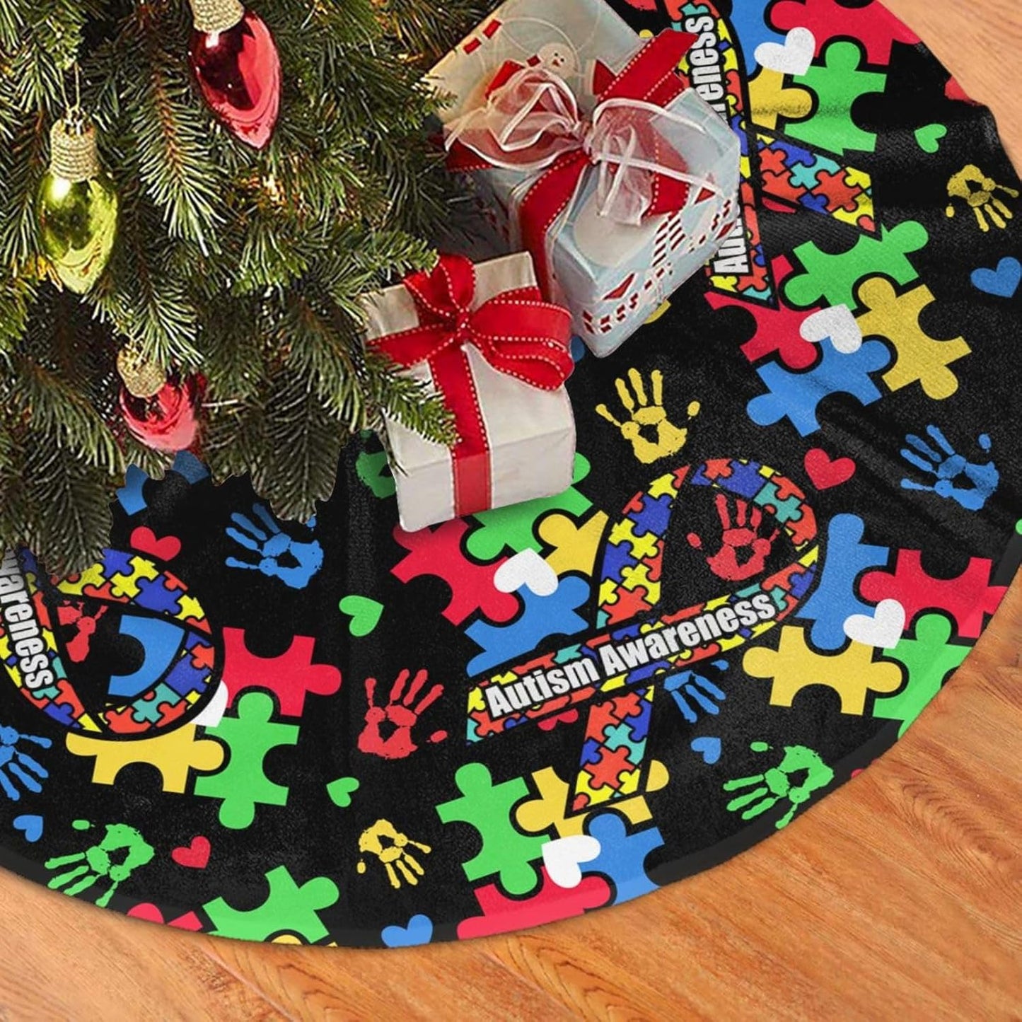 Regine Switzerland Autism Awareness Tree Skirt - Festive Christmas Decoration - 30" Size