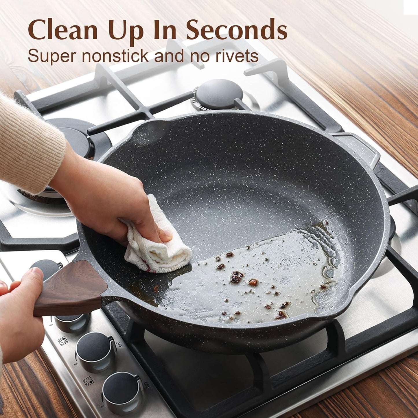 SENSARTE Nonstick Deep Frying Pan - 12-Inch Saute Pan with Lid & Stay-Cool Handle | Induction Compatible, PFOA Free