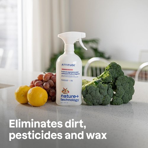 ATTITUDE Fruit & Vegetable Wash - Unscented Vegan Produce Cleaner for Dirt & Wax Removal | 27.1 Fl Oz