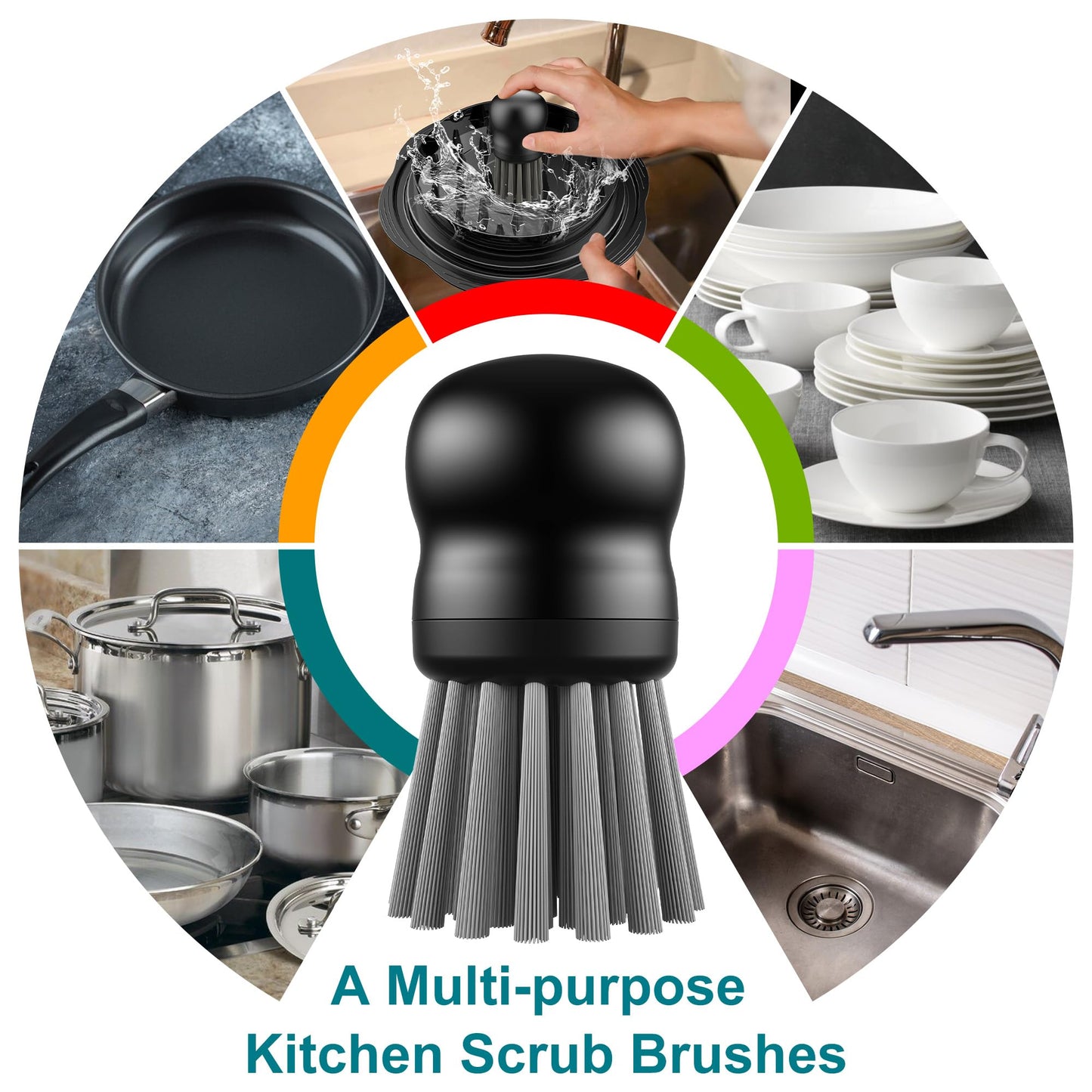 Mini Dish Brush for Cleaning Chicken Shredder, Palm Brush Dish Scrubber with Ergonomic Grip, Kitchen Brush for Washing Dishes, Pans, Pots, Sink (1, Black)