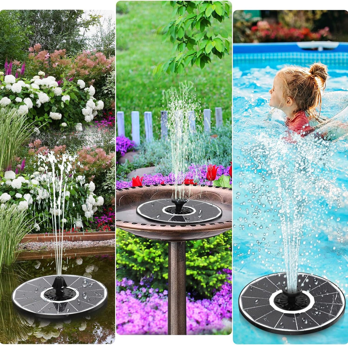 Yzert Solar Fountain - 2000 mAh Battery Backup for Bird Baths | 7 Nozzles, 3.5W Pump, White