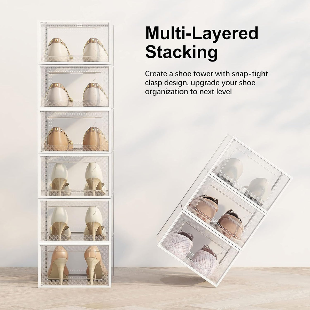 SEE SPRING Shoe Storage Box - 12 Pack Clear Plastic Stackable Organizer for Closet | Space-Saving Design