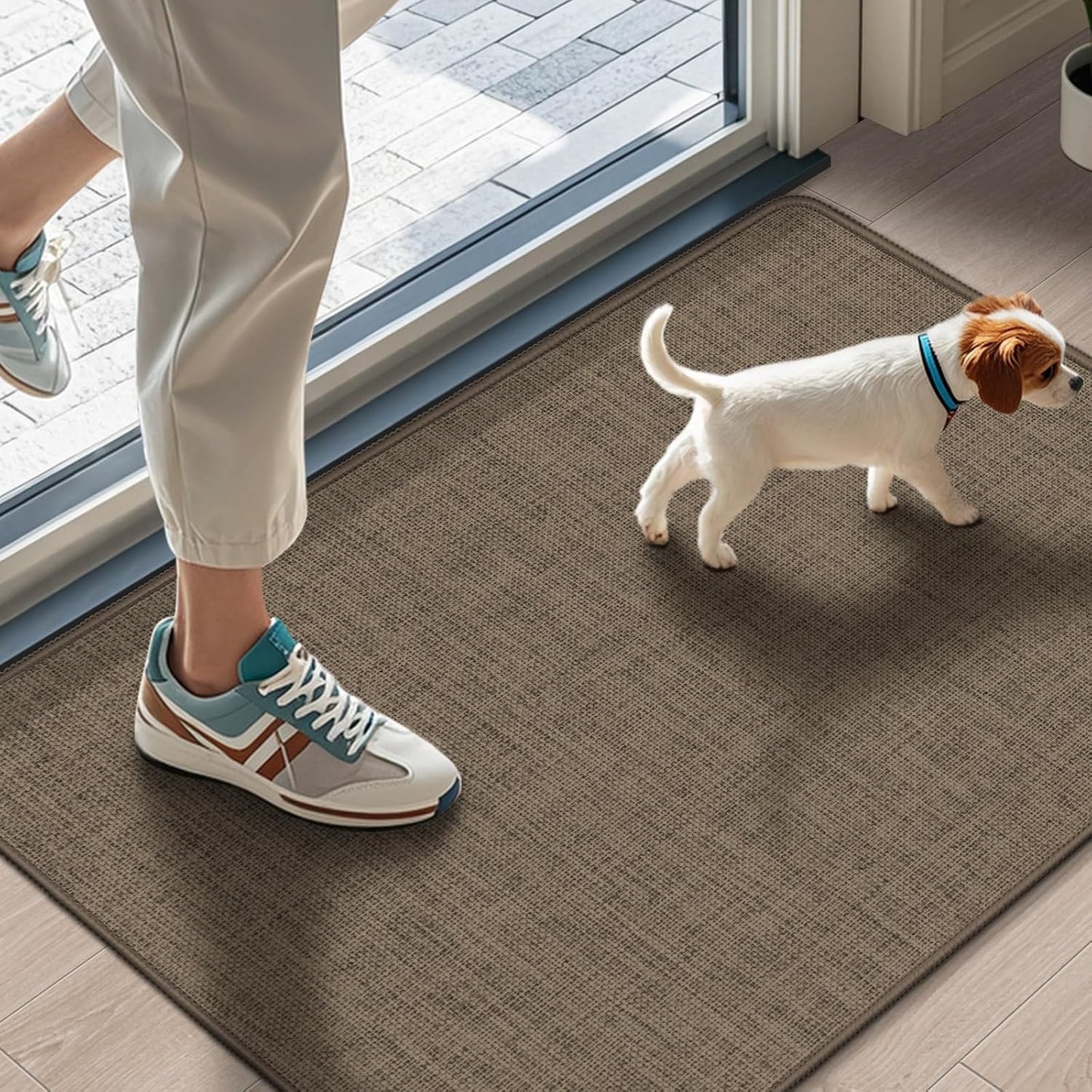 LEKEEPGO Ultra Thin Indoor Door Mat - Non-Slip Rubber Backing | Washable 17"x29" Brown Entry Mat