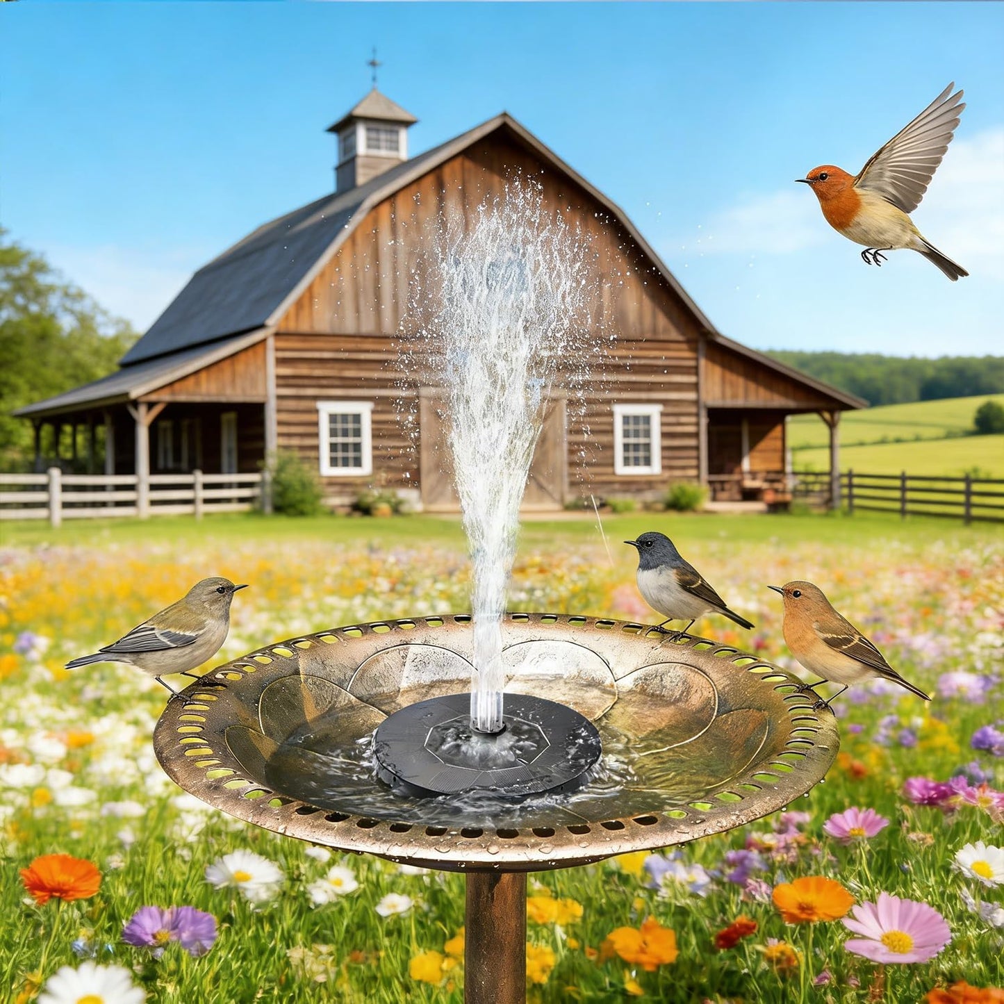 Skiennix Solar Bird Bath Fountain - Free Standing Floating Water Pump for Garden & Pond