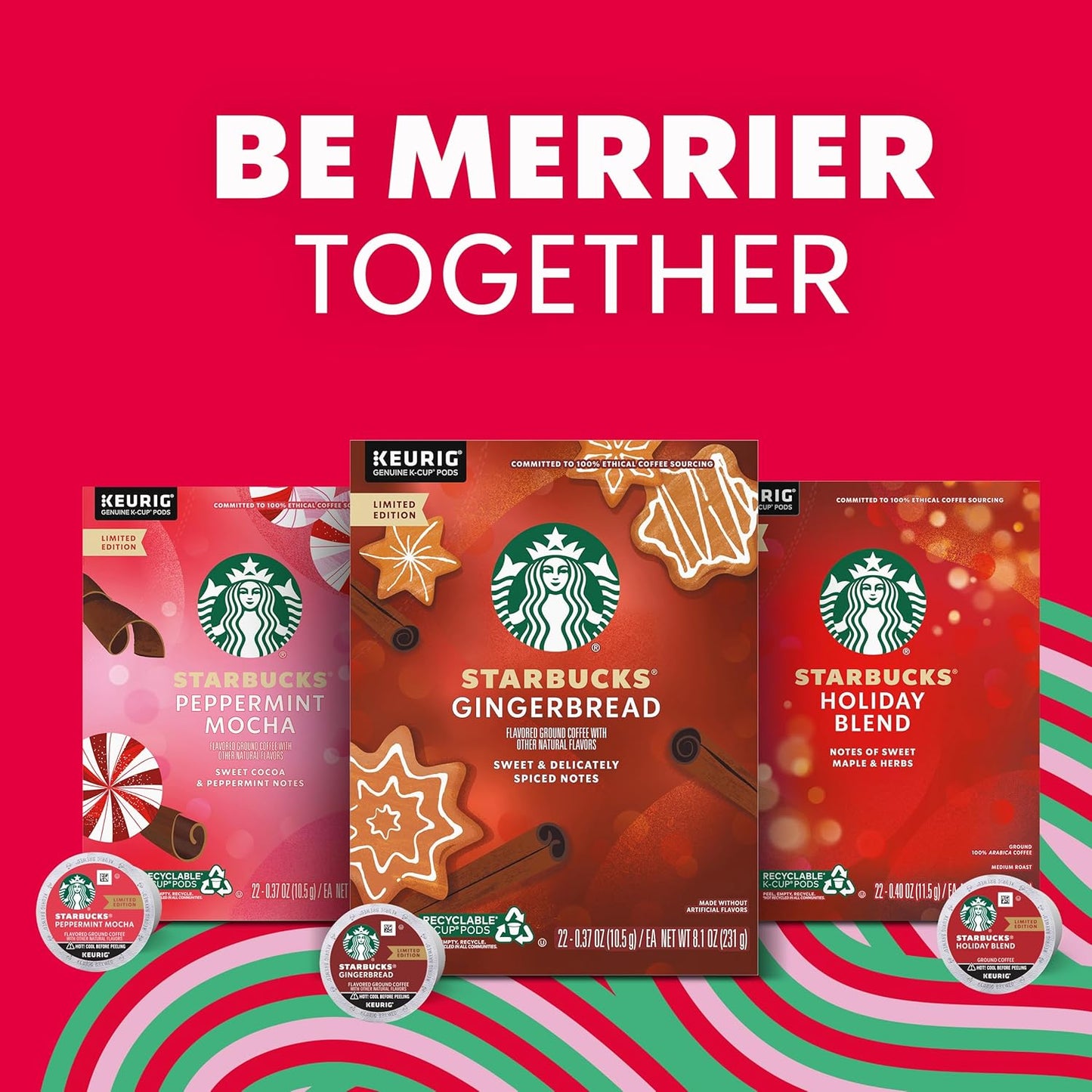 Starbucks K-Cup Coffee Pods - Medium Roast Holiday Blend | 100% Arabica, Limited Edition (10 Pods)