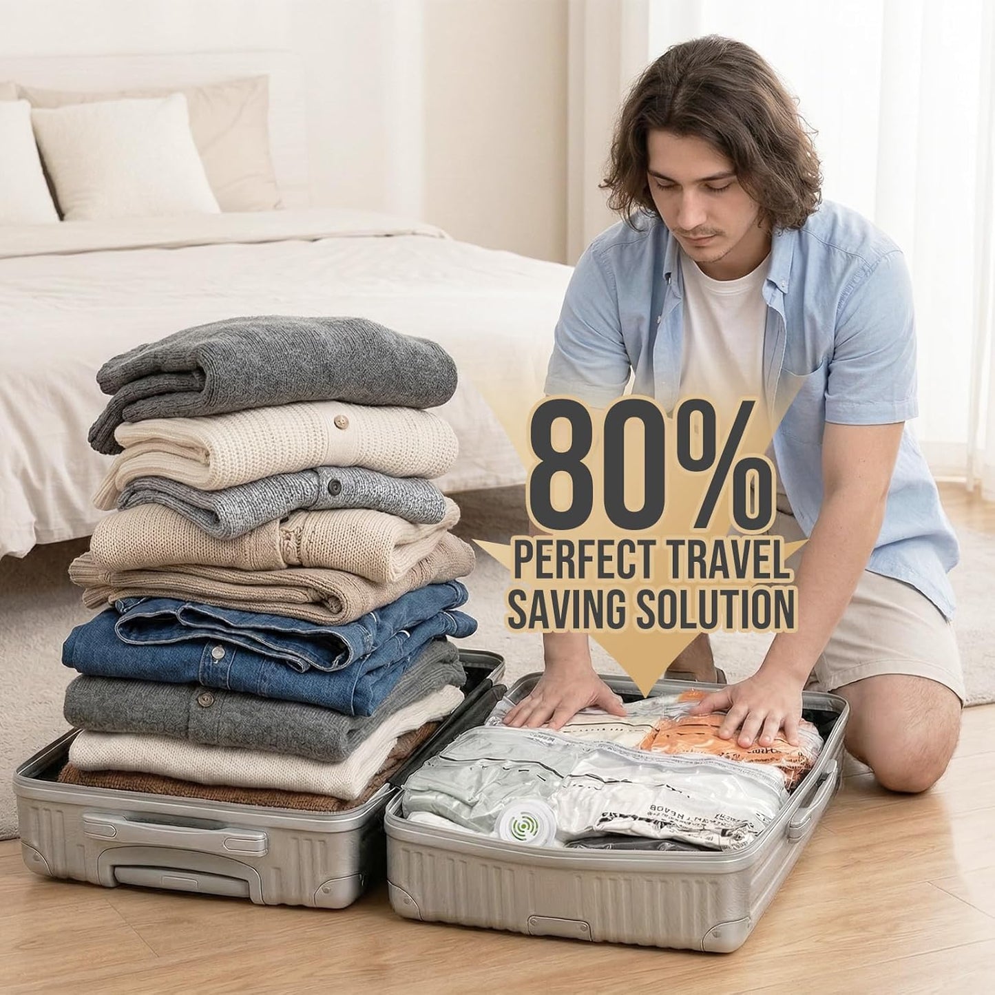 TAILI Vacuum Storage Bags - 8 Pack Medium Size (25x19x11 Inch) for Clothing & Blankets