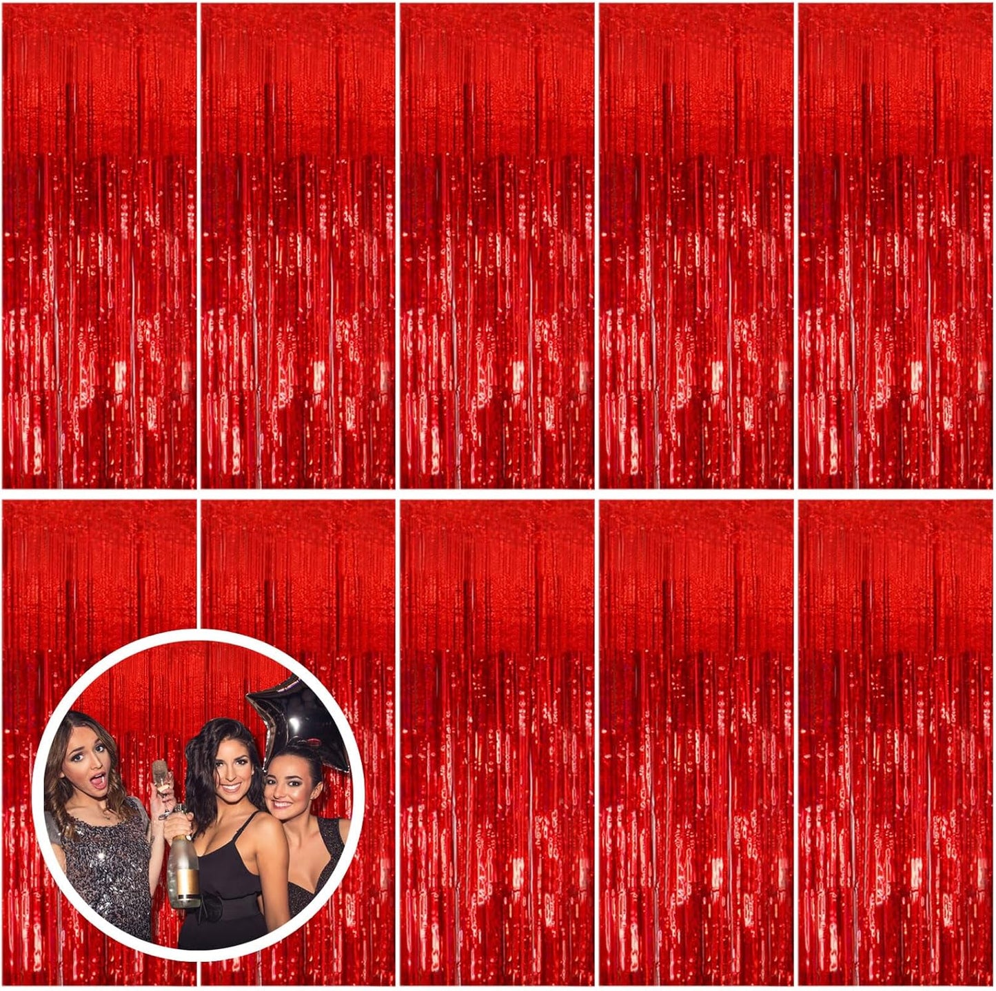 Regine Switzerland Red Streamers | 10 Pack Foil Fringe Backdrop Curtains for Party Decorations