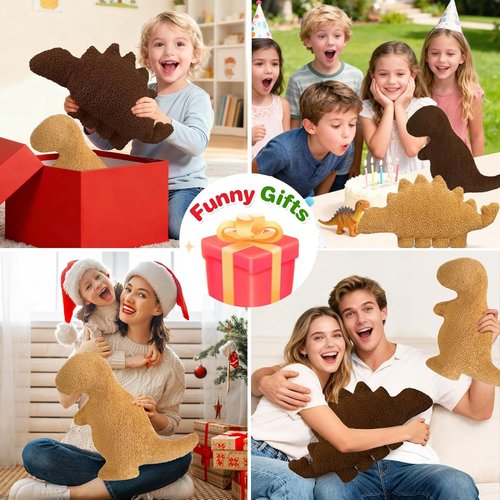 Dino Nugget Pillow - Plush Dinosaur Chicken Pillow | Funny Birthday Gift for Kids & Teens (Small, T-Rex)