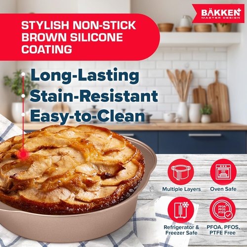 BAKKEN 6-Piece Baking Pan Set | Commercial Grade Carbon Steel, Nonstick & Space-Saving Design, Oven Safe Up To 450°F, Brown