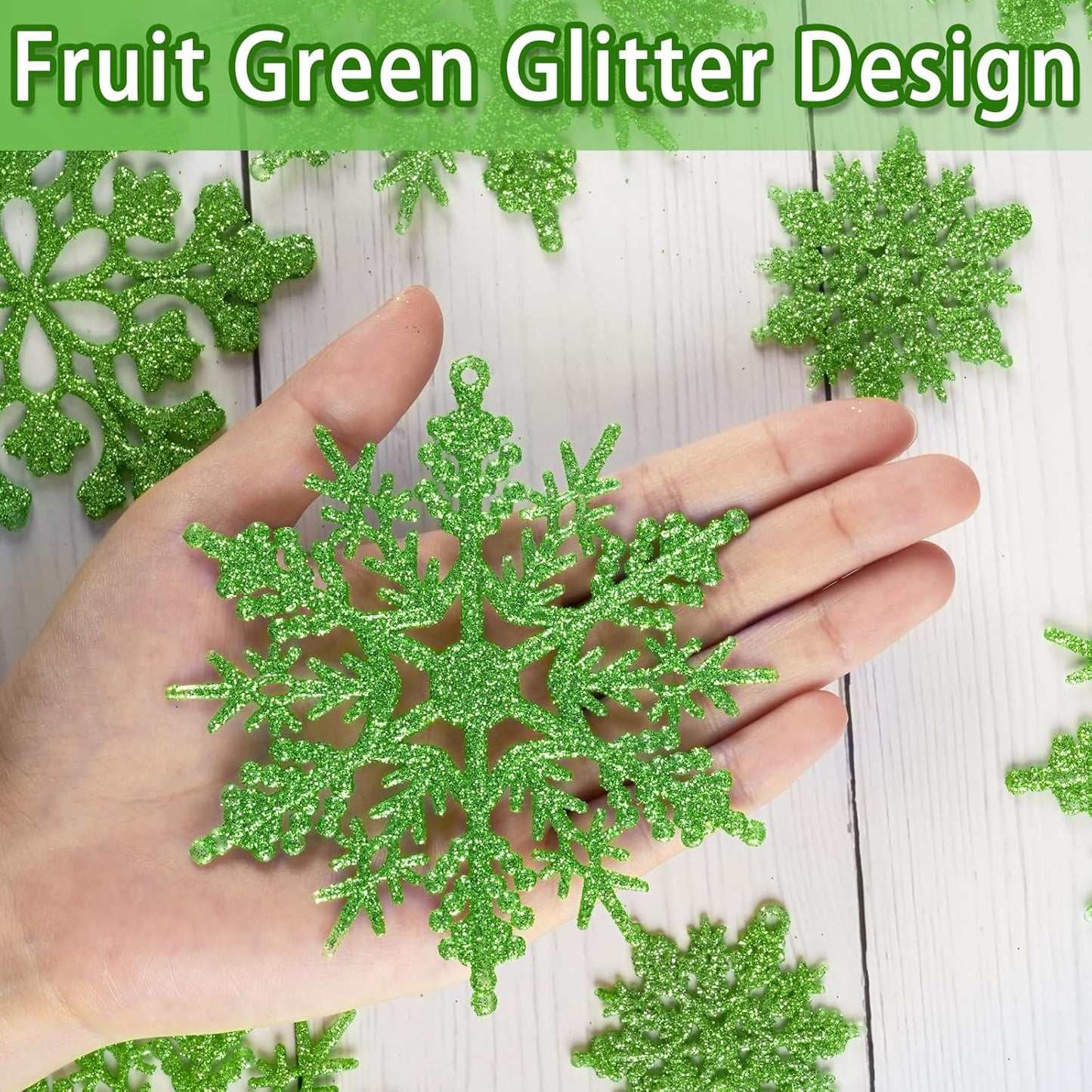Skiennix 36-Piece Christmas Lime Green Snowflake Ornaments - Festive Hanging Decor for Winter Wonderland