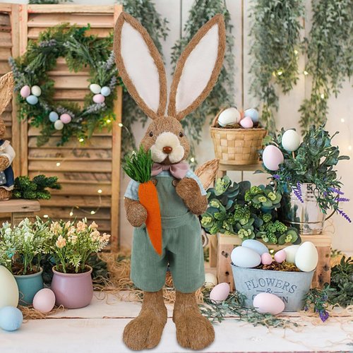 DR.DUDU Easter Bunny Decor - 2.7 FT Tall Bunny Statue with Carrot | Outdoor Porch Decoration for Spring
