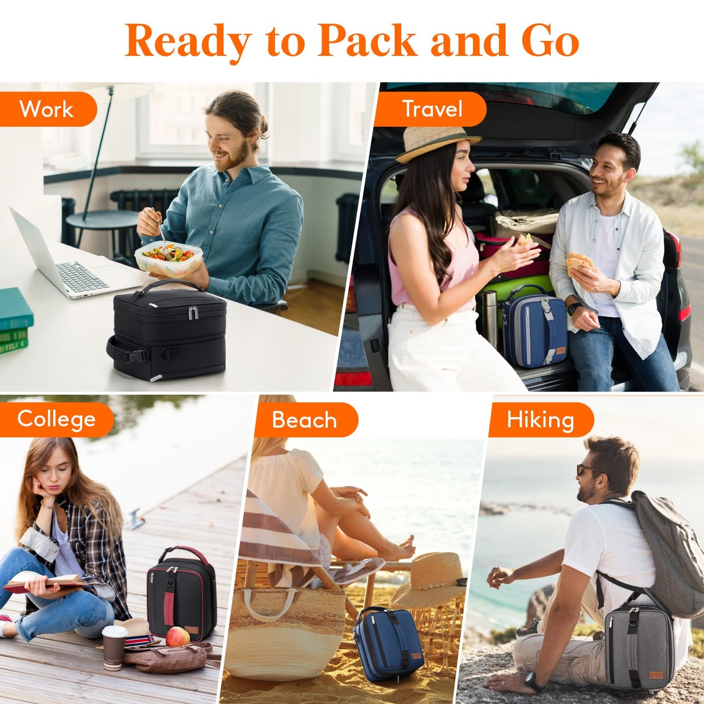 Lifewit Insulated Lunch Box for Men, Expandable Cooler Bag, Freezable Lunch Bag for Women with 2 Ice Packs and Shoulder Straps for Work Travel College, 8.2L Black