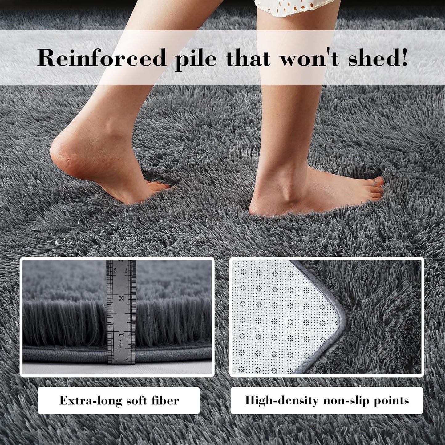 Skiennix Fluffy Shaggy Area Rug - Soft Grey 2x4 Bedroom & Living Room Decor