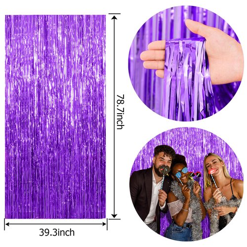 2 Pack Foil Curtain Backdrop Purple Metallic Tinsel Foil Fringe Curtains Photo Booth Props for Birthday Wedding Engagement Baby Shower Bachelorette Christmas Holiday Celebration Party Decorations