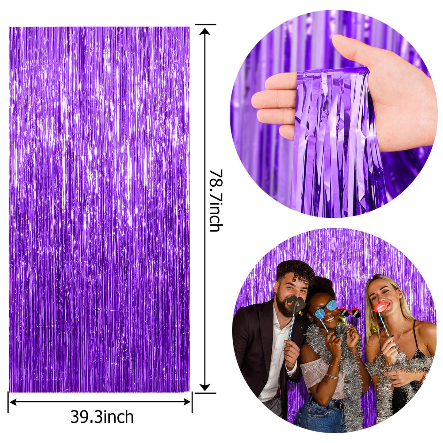 20 Pack Foil Curtain Backdrop Purple Metallic Tinsel Foil Fringe Curtains Photo Booth Props for Birthday Wedding Engagement Baby Shower Bachelorette Christmas Holiday Celebration Party Decorations