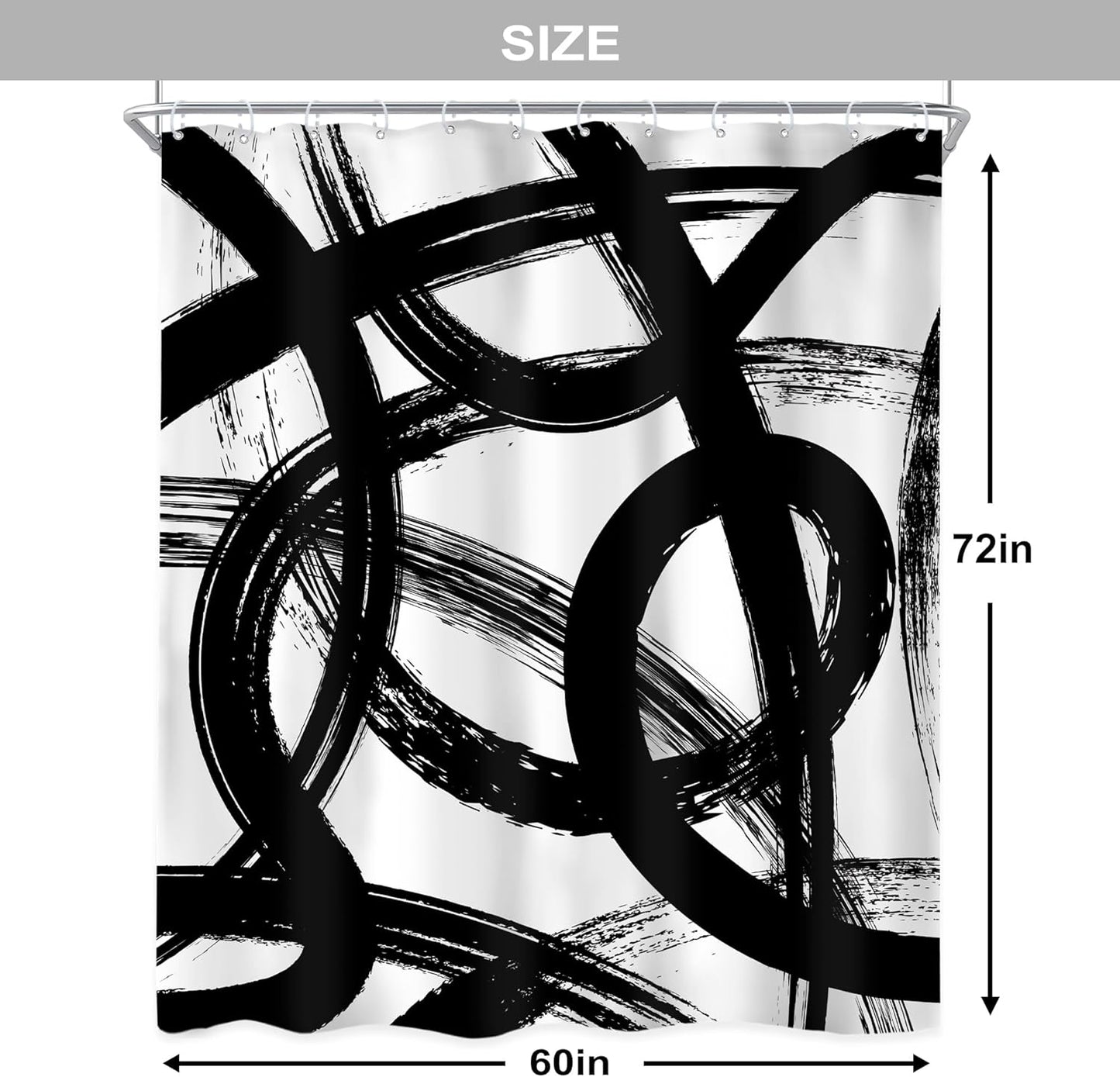 Newsely Black & White Abstract Shower Curtain - Modern Minimalist Design | 60"x72" Waterproof Bath Decor