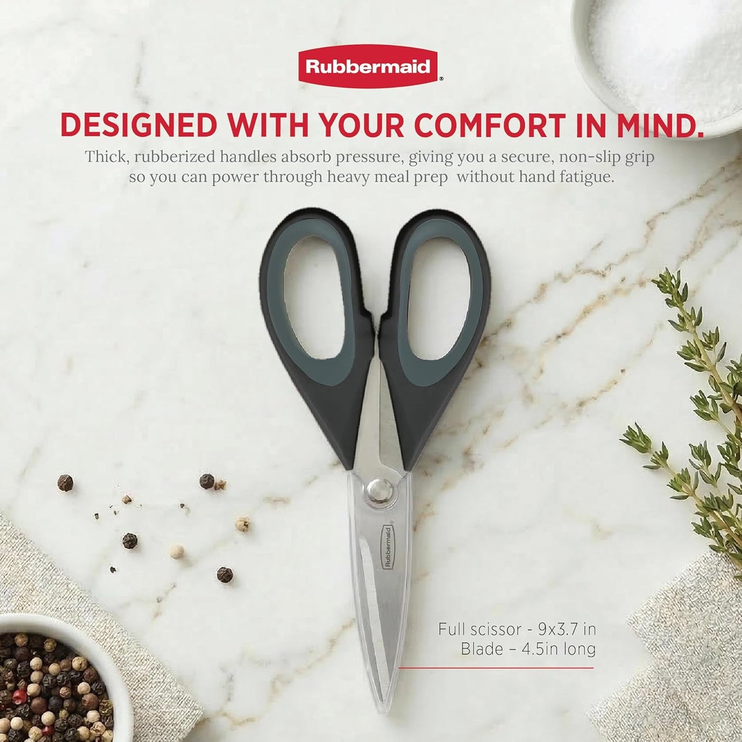 Rubbermaid Kitchen Scissors - Heavy Duty Stainless Steel Shears with Protective Sheath | Dishwasher Safe, Comfort Grip, Black