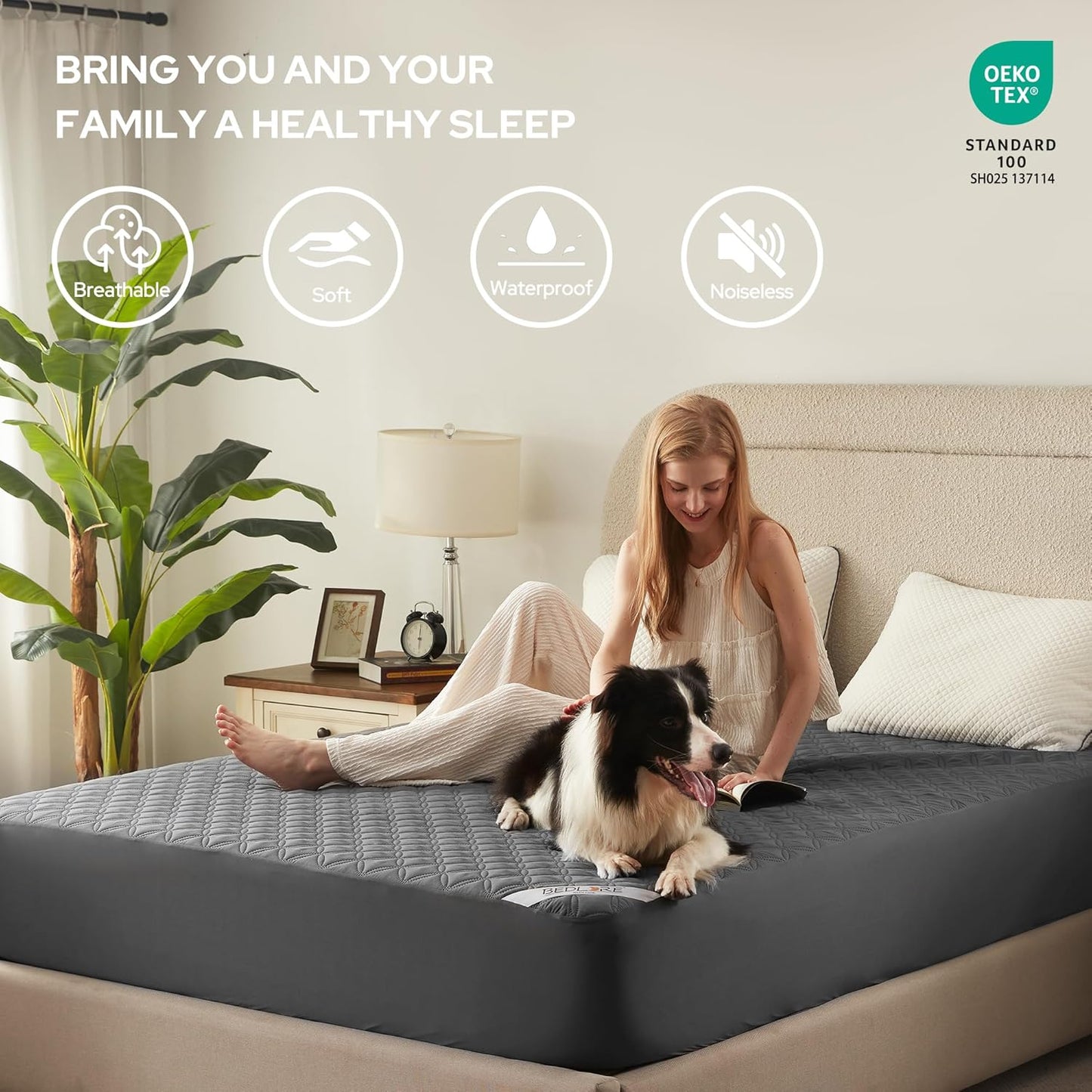 Skiennix Waterproof Mattress Protector - Queen Size, Noiseless & Breathable, Deep Pocket Design | Gray, 2 Pack