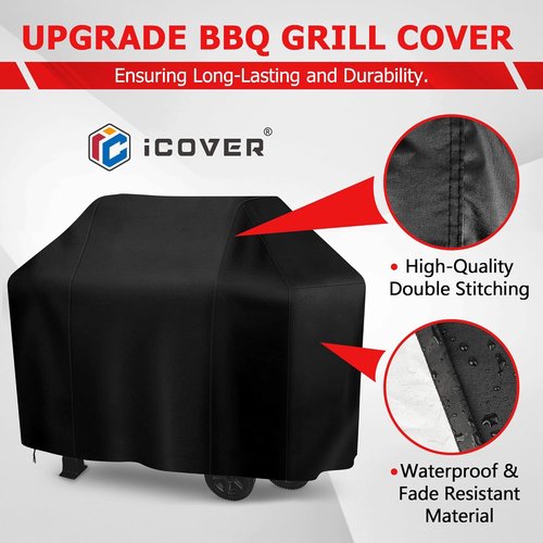 iCOVER 55-Inch BBQ Grill Cover - Waterproof & UV Resistant for Weber, Char-Broil, Nexgrill | Black