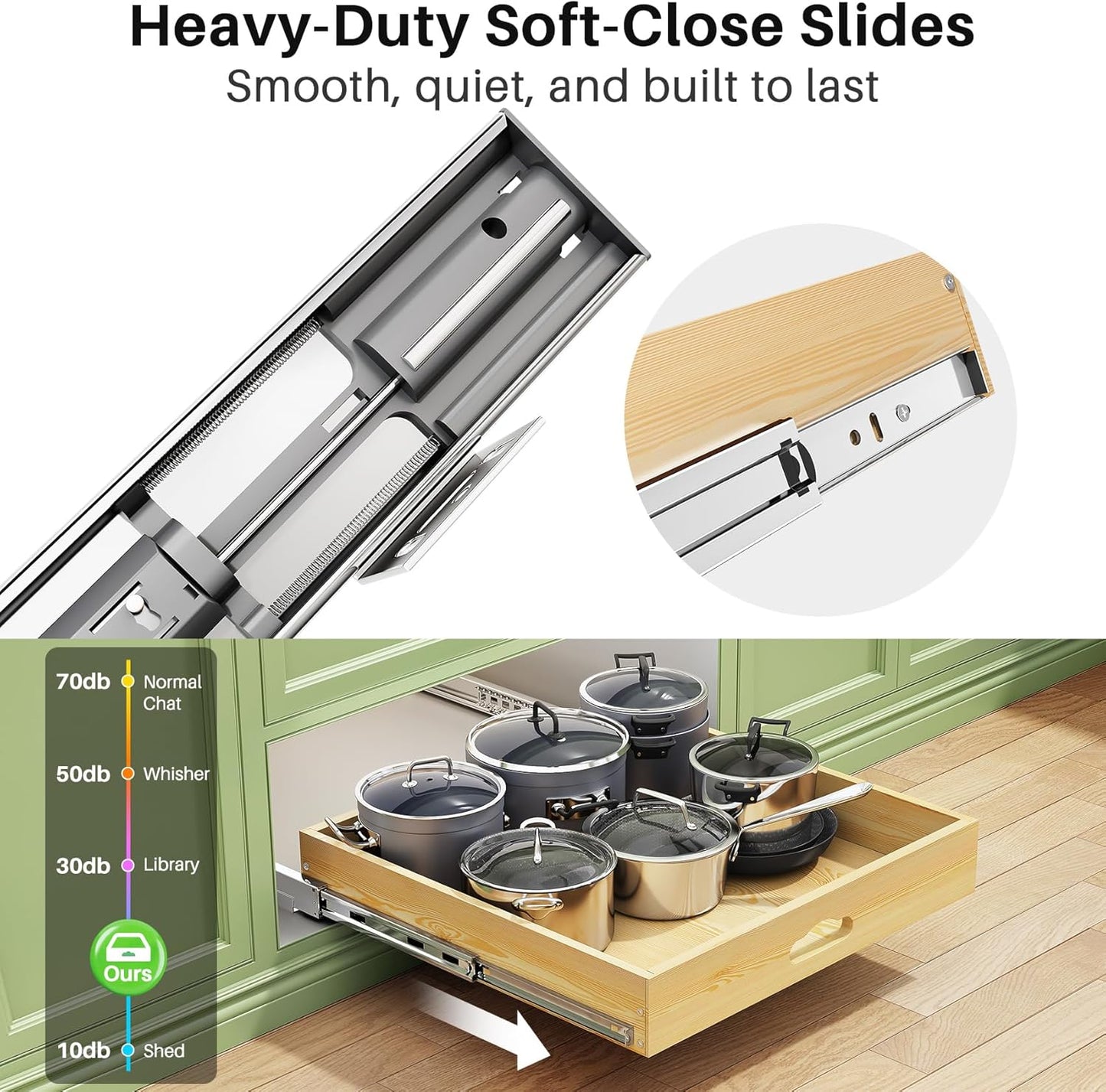 Skiennix Pull Out Cabinet Organizer - Soft Close Wooden Drawers for Pots & Pans | 21"W x 21"D x 3.4"H