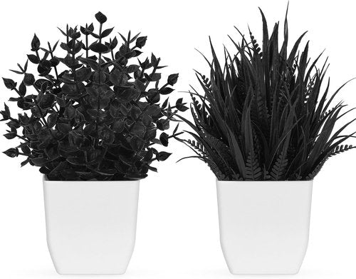 Der Rose Mini Black Fake Plants - 2 Pack Artificial Potted Decor for Halloween & Home Office