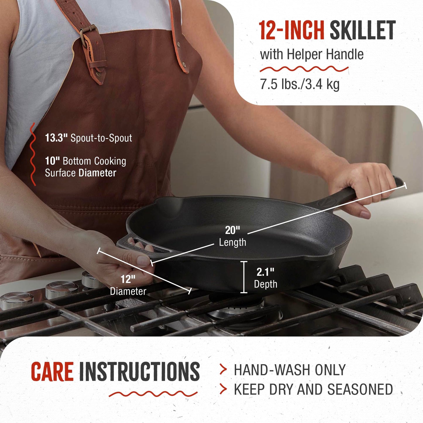 Victoria 12-Inch Cast Iron Skillet, Pre-Seasoned Cast-Iron Frying Pan with Long Handle, Made in Colombia
