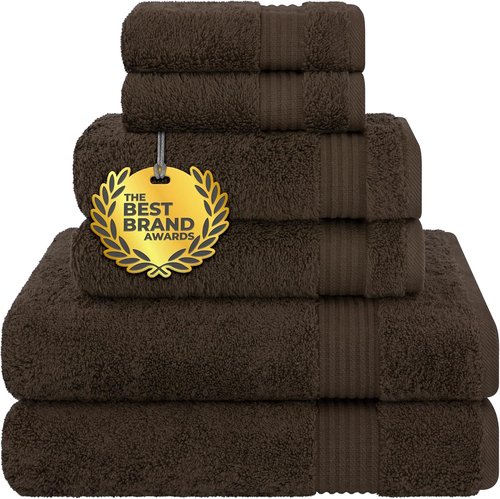 Cotton Paradise 6-Piece Towel Set - 100% Soft Absorbent Turkish Towels in Brown | Includes Bath, Hand & Washcloths