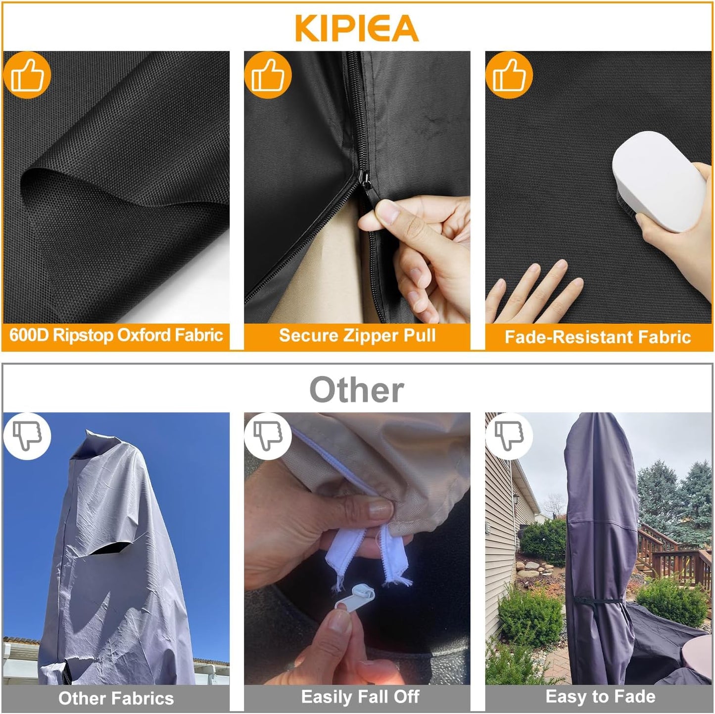 Kipiea Patio Umbrella Cover - Heavy Duty 600D for 9'-13' Cantilever Umbrellas | Includes Support Pole & Zipper
