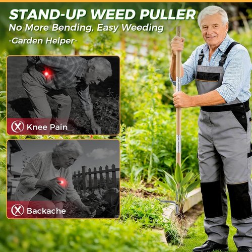 Garden Weasel Weed Puller Tool - Heavy Duty 4-Claw Root Removal with Long Handle | Effortless Weeding