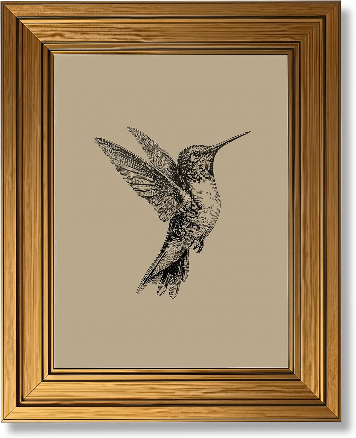 MDHFJEAW Vintage Gold Framed Hummingbird Wall Art - Retro Black and White Canvas Print, 9x11 In