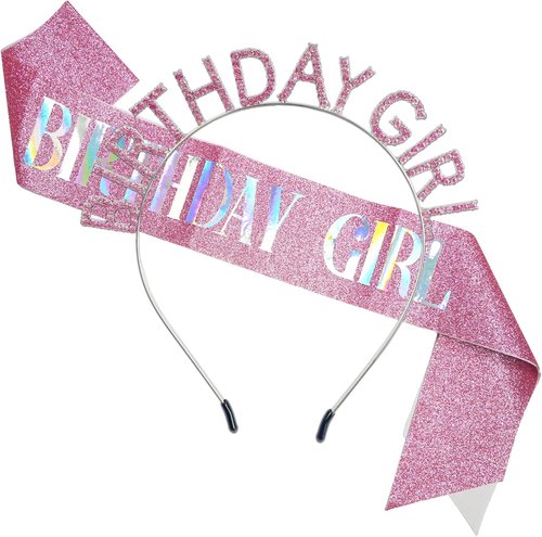 GREATRIL Pink Birthday Girl Tiara & Sash Set - Perfect Princess Party Accessories for Her