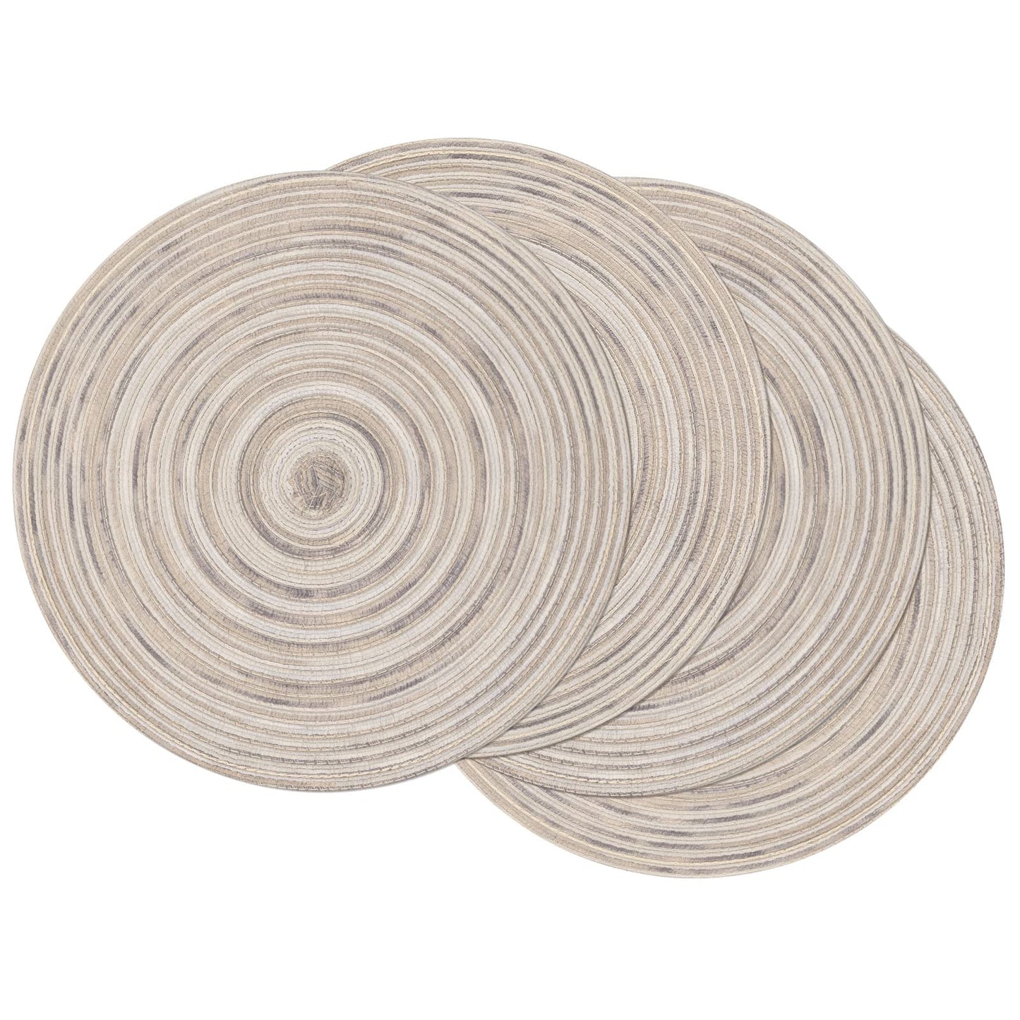 SHACOS Round Braided Placemats 15 inch Set of 4 Variegated Washable Kitchen Table Placemats for Home Wedding Party (Rainbow Gray, 4)