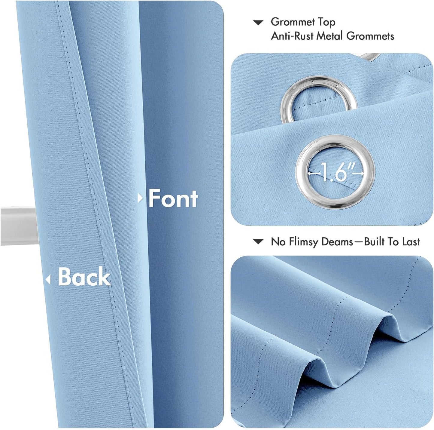 MIULEE Sky Blue Blackout Curtains - Thermal Insulated Room Darkening Drapes | 63 Inch, 2 Panels