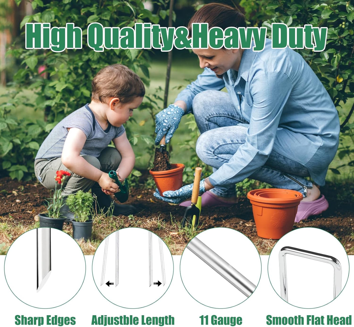 Outvue 6 Inch Landscape Staples - 50 Pack Hot-Dip Galvanized Plant Stakes for Weed Barrier Fabric