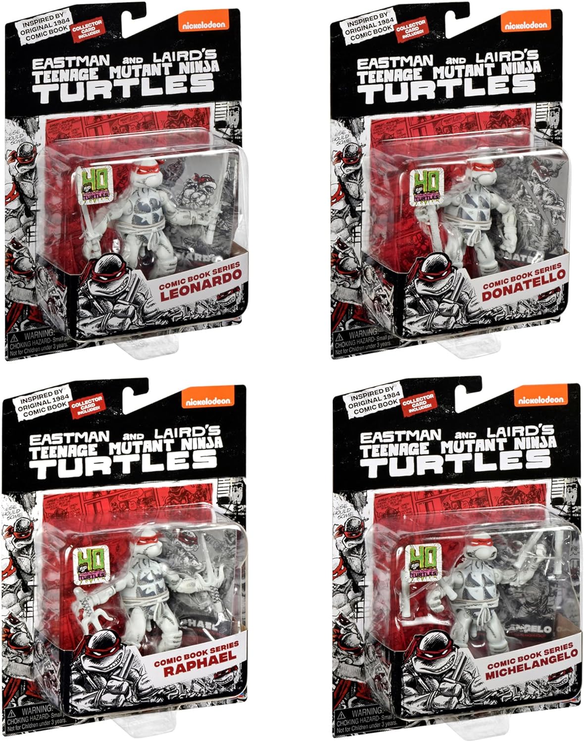 Playmates Toys Teenage Mutant Ninja Turtles Black and White Comic Book Figures | Includes Comic Book