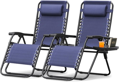 Homall Zero Gravity Chair - Comfortable Folding Patio Lounge Chair with Cup Holder & Pillows | Set of 2 (Blue)