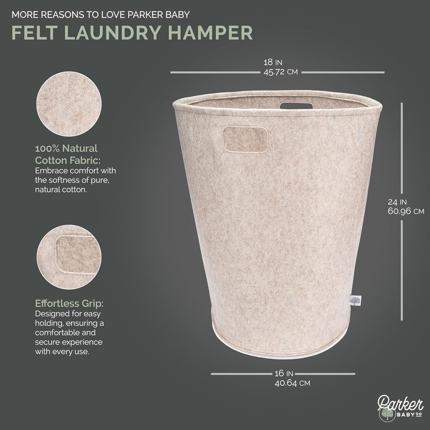 Parker Baby Nursery Laundry Hamper - Large Oatmeal Felt Storage Basket for Baby's Room