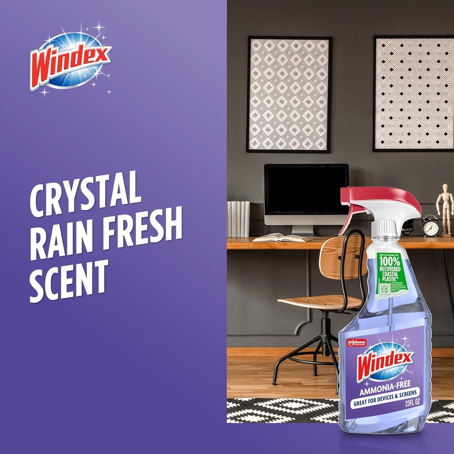 Windex Glass Cleaner Spray - Ammonia-Free Formula with Crystal Rain Scent | 23 Fl Oz Bottle