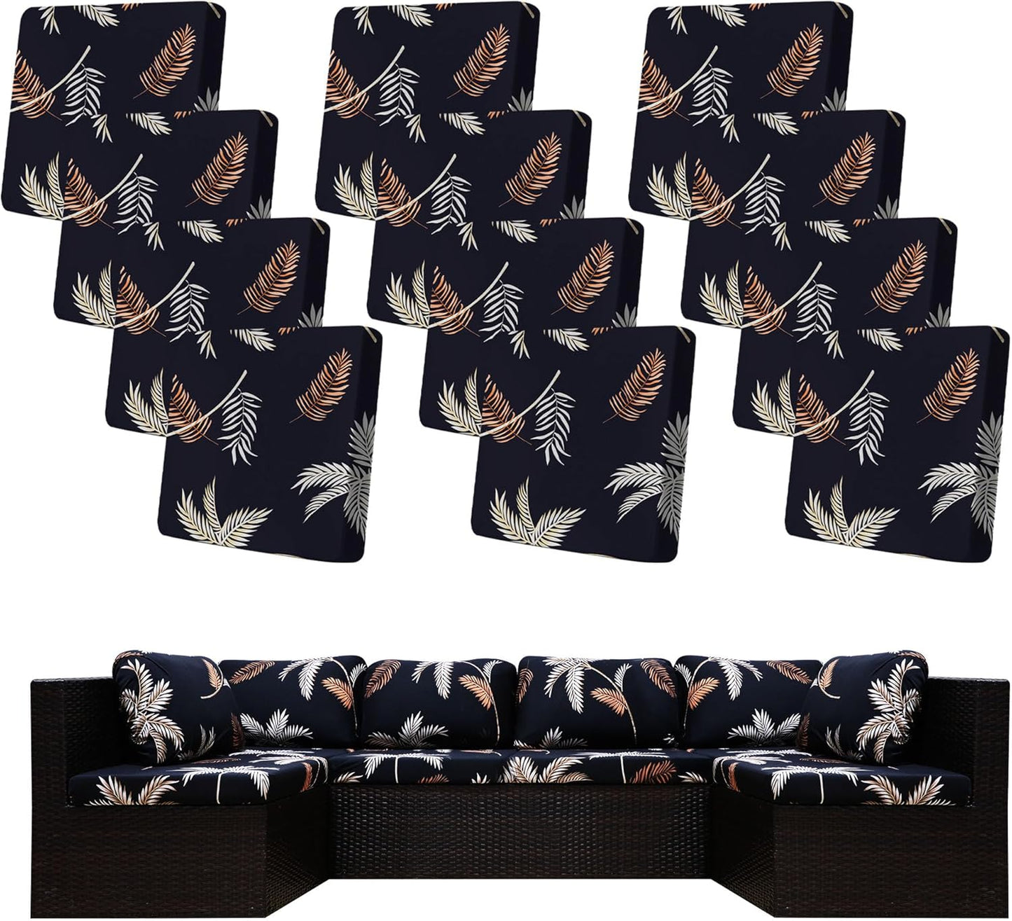 Skiennix 12-Piece Stretch Patio Cushion Covers - Washable Outdoor Sofa Slipcovers in Coconut Trees