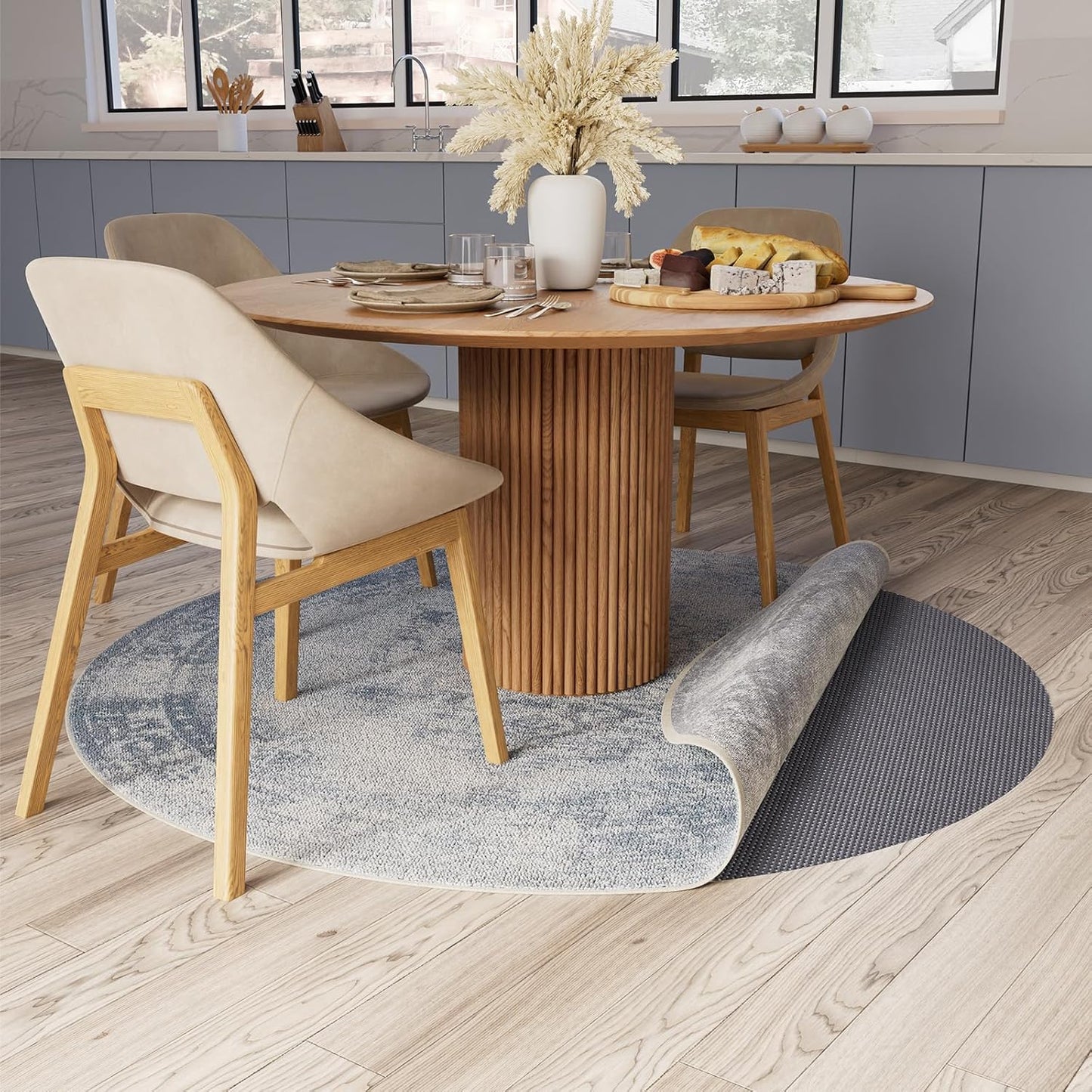 Veken Non-Slip Round Rug Pad Gripper - 6 Ft Thick Dark Grey Mat for Hardwood & Tile Floors