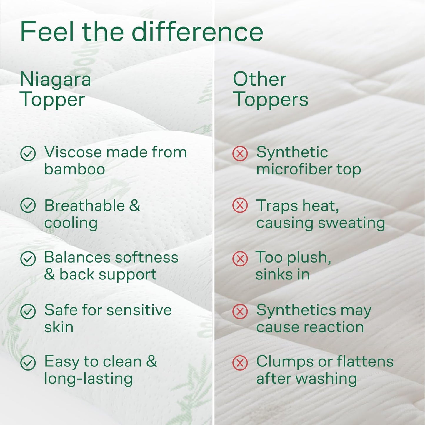 Niagara Sleep Solution Ultra Soft Queen Mattress Topper - Bamboo Viscose Pillow Top for Back Pain Relief | Naturally Cooling, Sage
