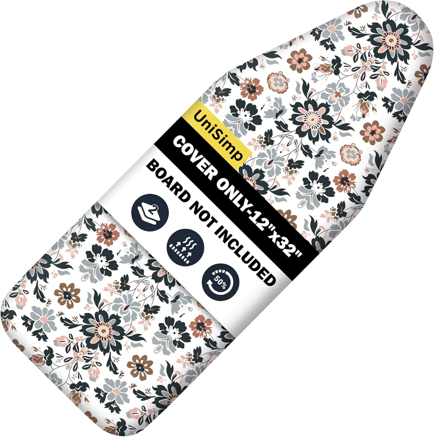 UniSimp Small Ironing Board Cover - Heat Resistant Cotton Canvas with Padding | 12"x32" Floral Design